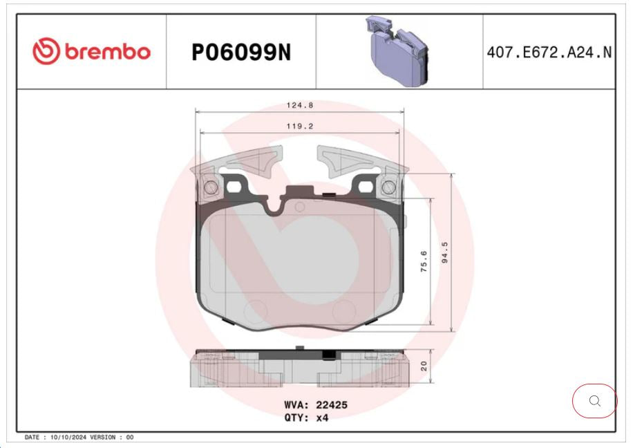 Brembo 2020 BMW 330e Premium NAO Ceramic OE Equivalent Pad - Front (P06099N)